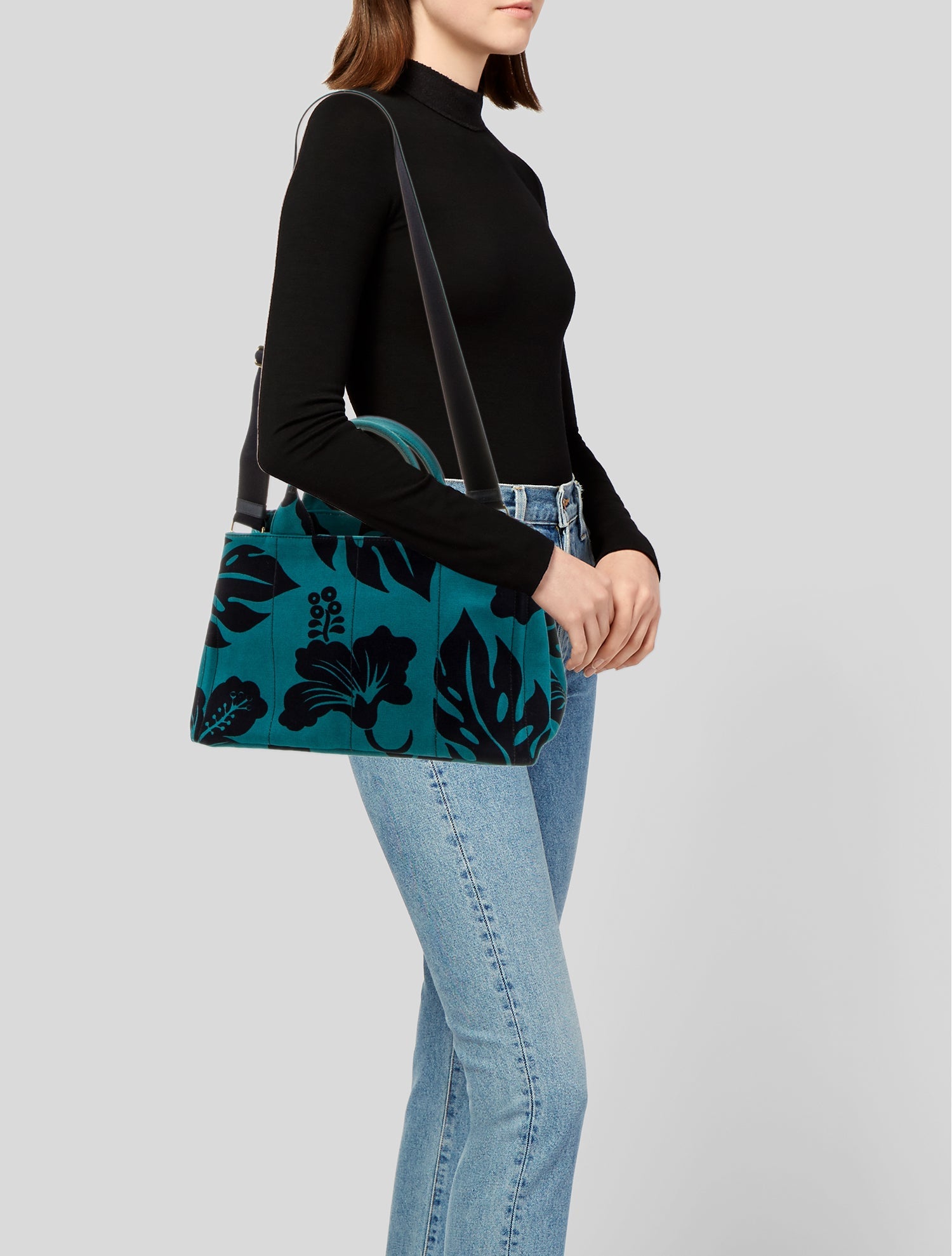 Prada Enameled Metal Triangle Logo Tote