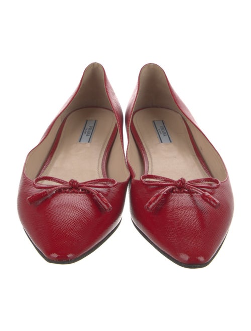 Prada Patent Leather Bow Accents Ballet Flats