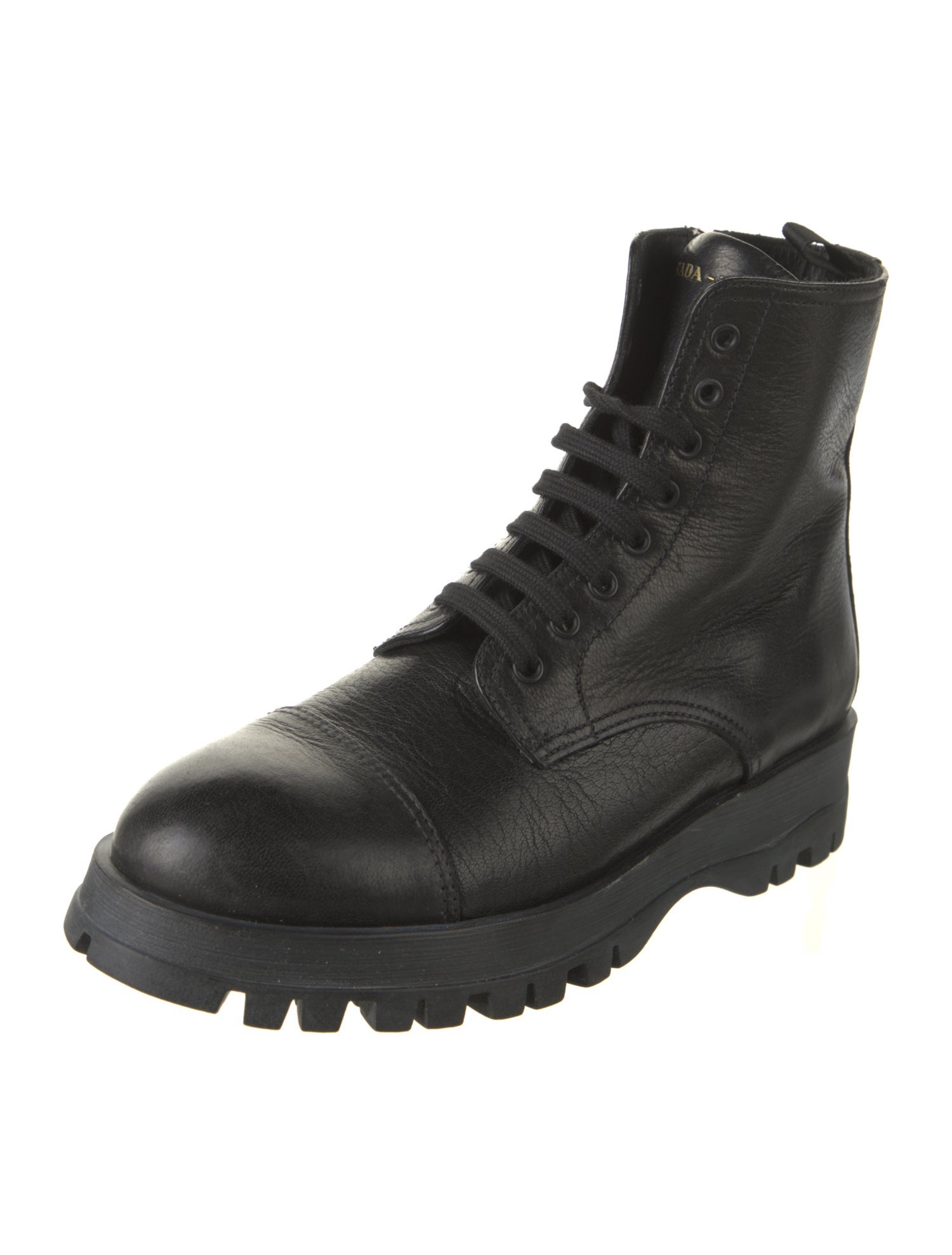 Prada Leather Printed Combat Boots