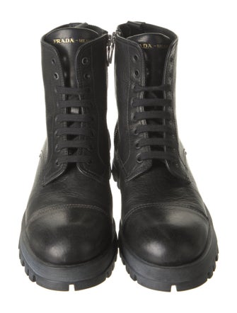 Prada Leather Printed Combat Boots