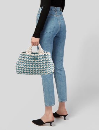 Prada Saffiano Leather Raffia Crochet