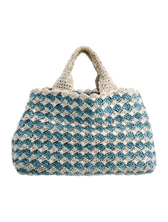 Prada Saffiano Leather Raffia Crochet