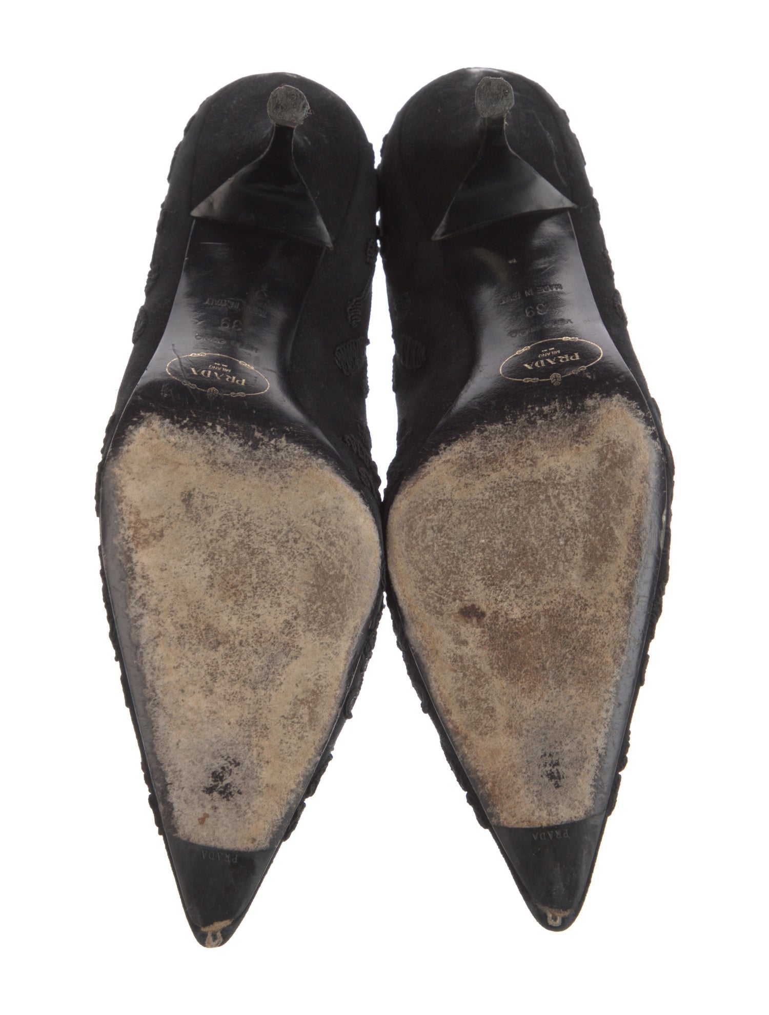 Prada Suede Embroidered Accent Pumps