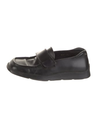 Prada Enameled Metal Triangle Leather Loafers