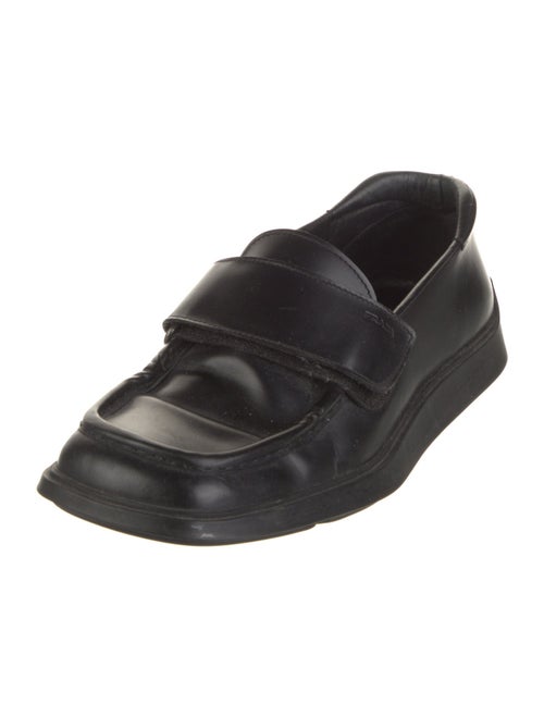 Prada Enameled Metal Triangle Leather Loafers