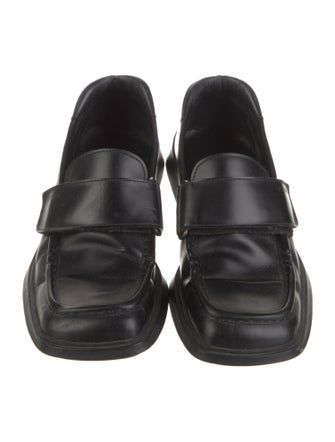 Prada Enameled Metal Triangle Leather Loafers