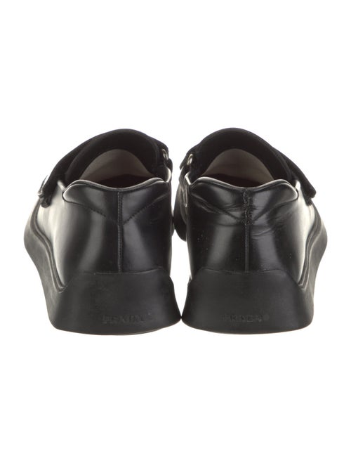 Prada Enameled Metal Triangle Leather Loafers