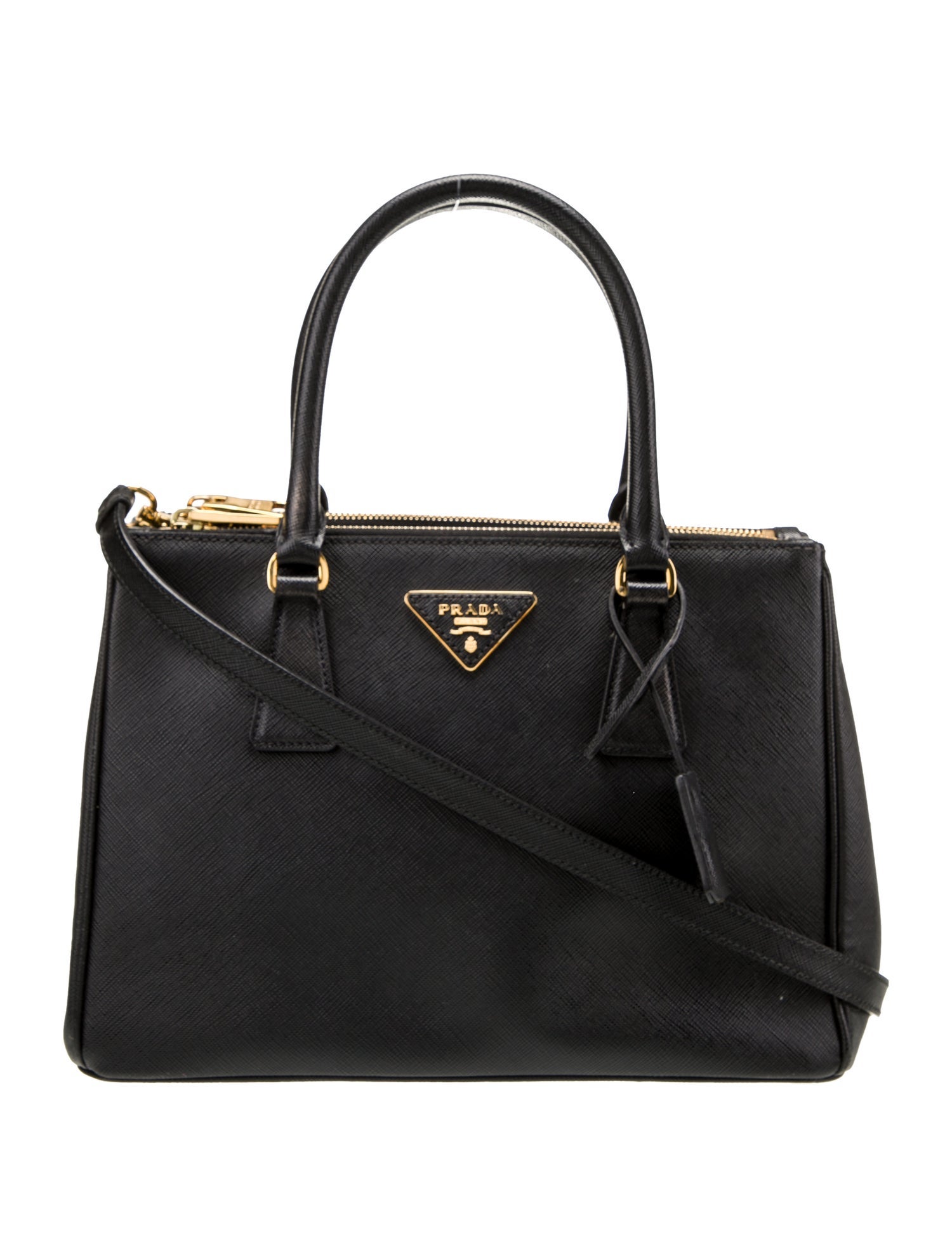 Prada Enameled Metal Triangle Galleria Double Zip Medium