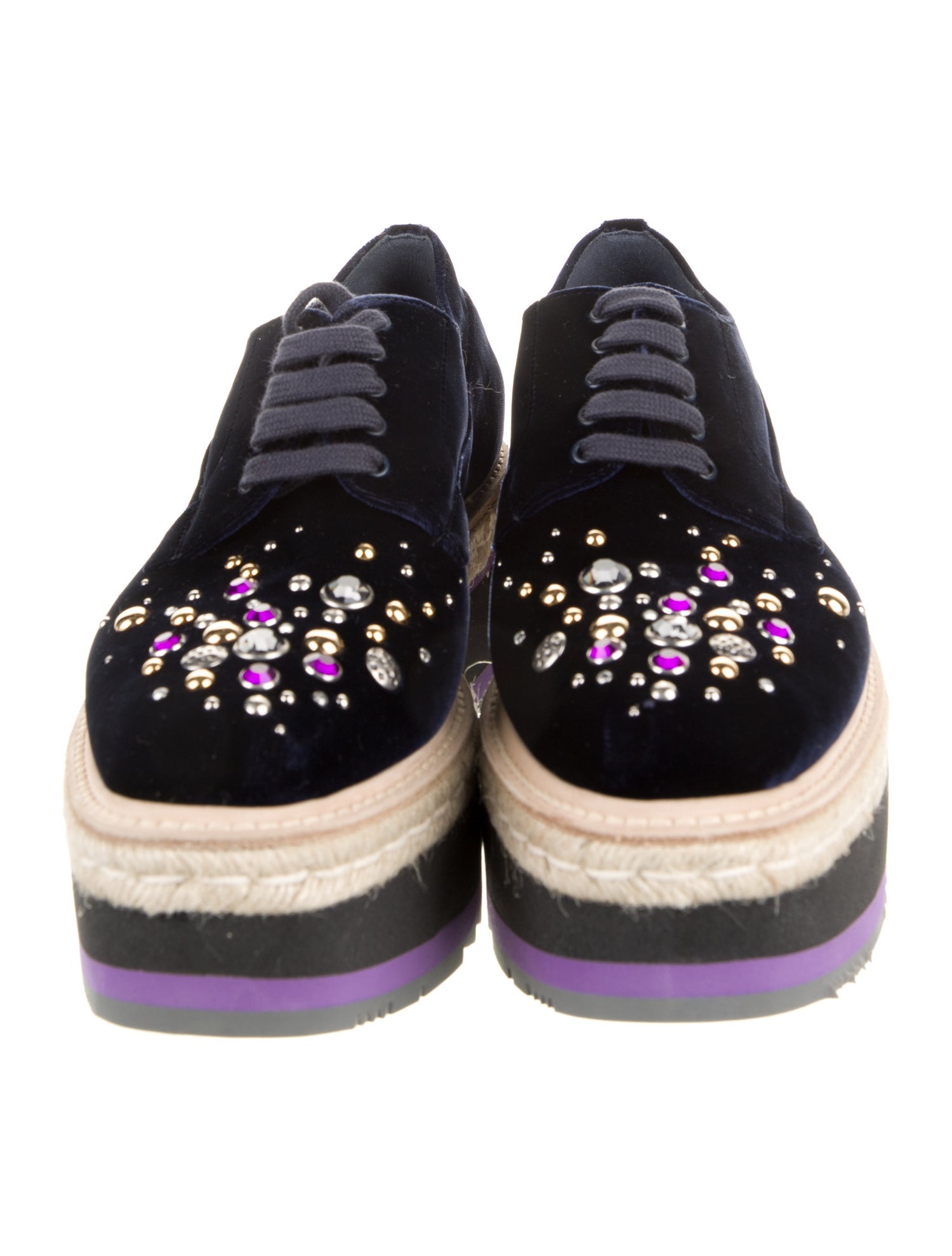 Prada Velvet Crystal Embellishments Oxfords