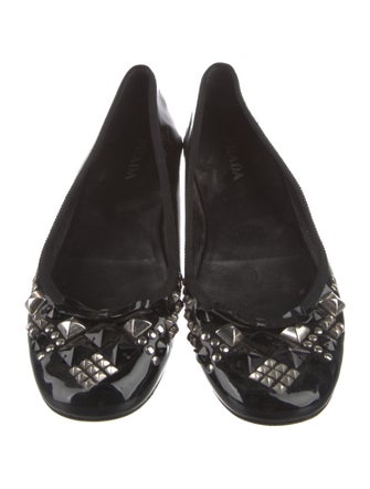 Prada Patent Leather Bow Accents Flats