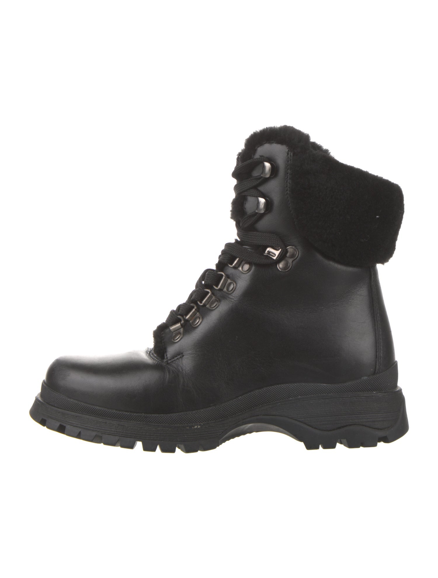 Prada Leather Fur Trim Combat Boots