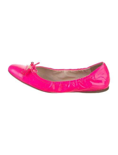 Prada Patent Leather Bow Accents Ballet Flats