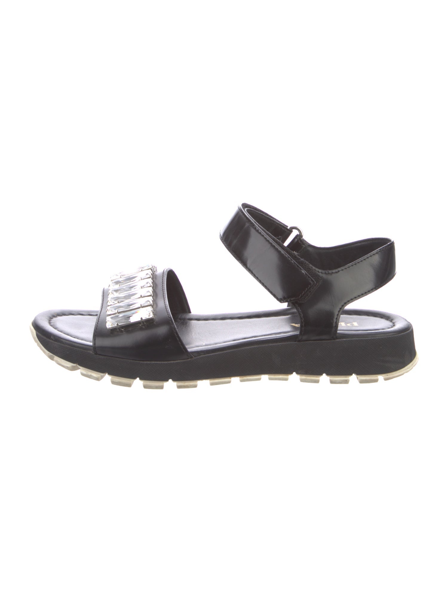 Prada Leather Crystal Embellishments Slingback Sandals