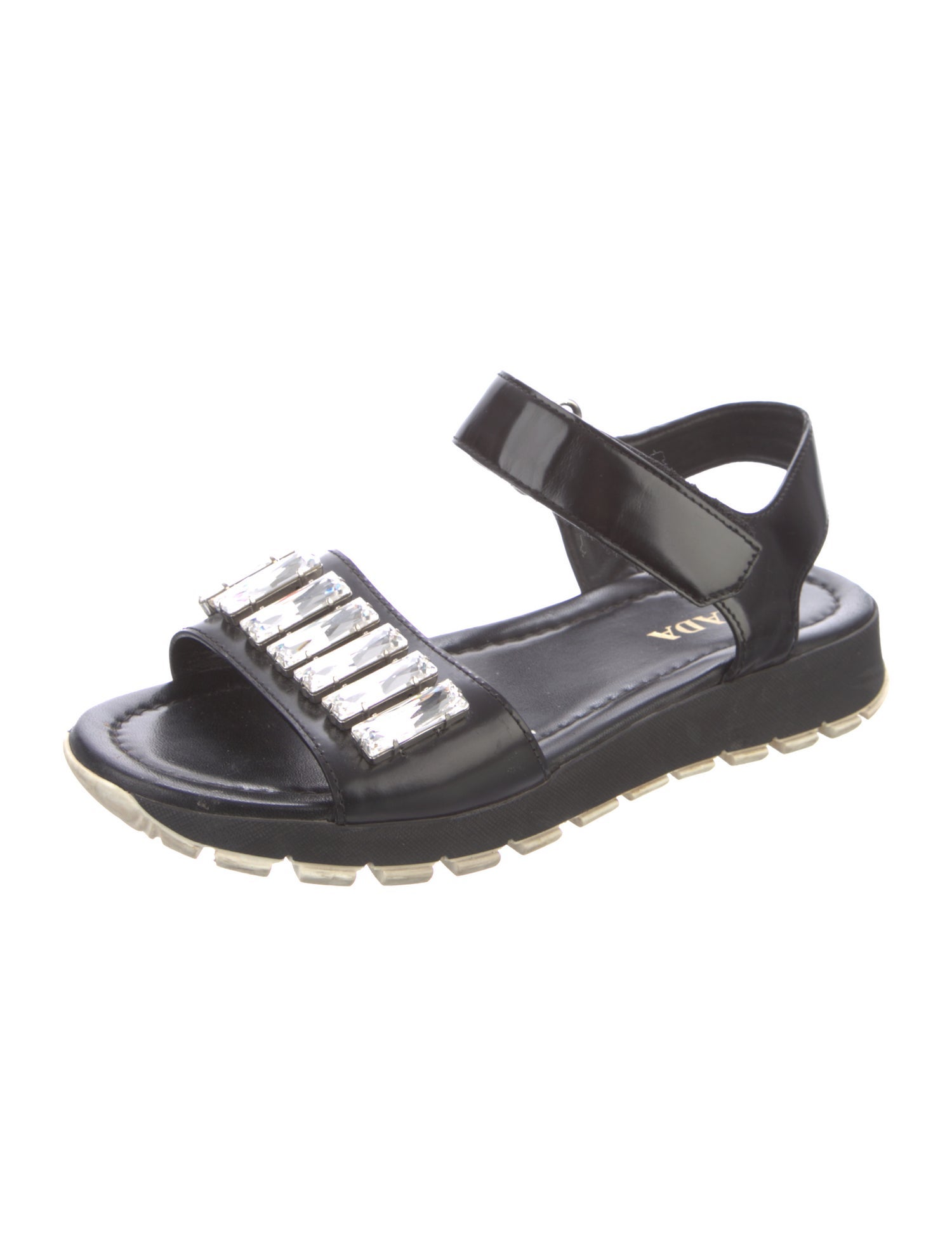 Prada Leather Crystal Embellishments Slingback Sandals