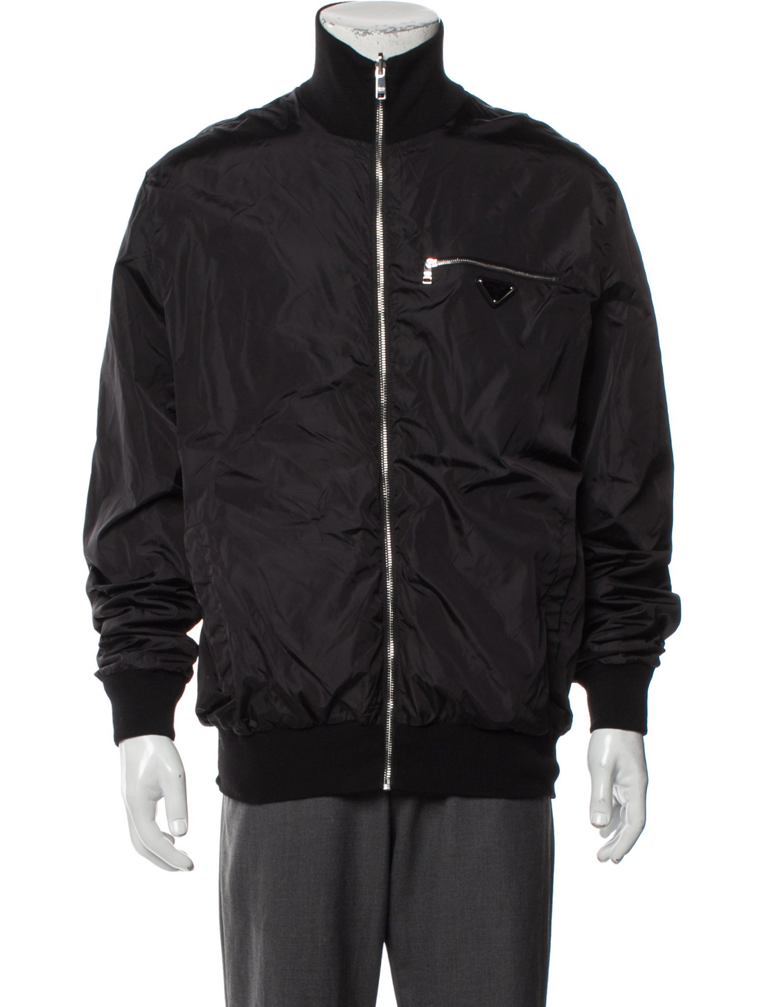 Prada 2024 Enameled Metal Triangle Bomber Jacket