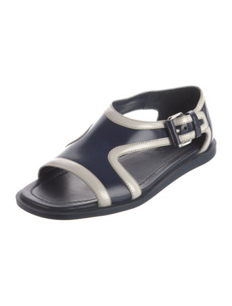 Prada Leather Printed T-Strap Sandals