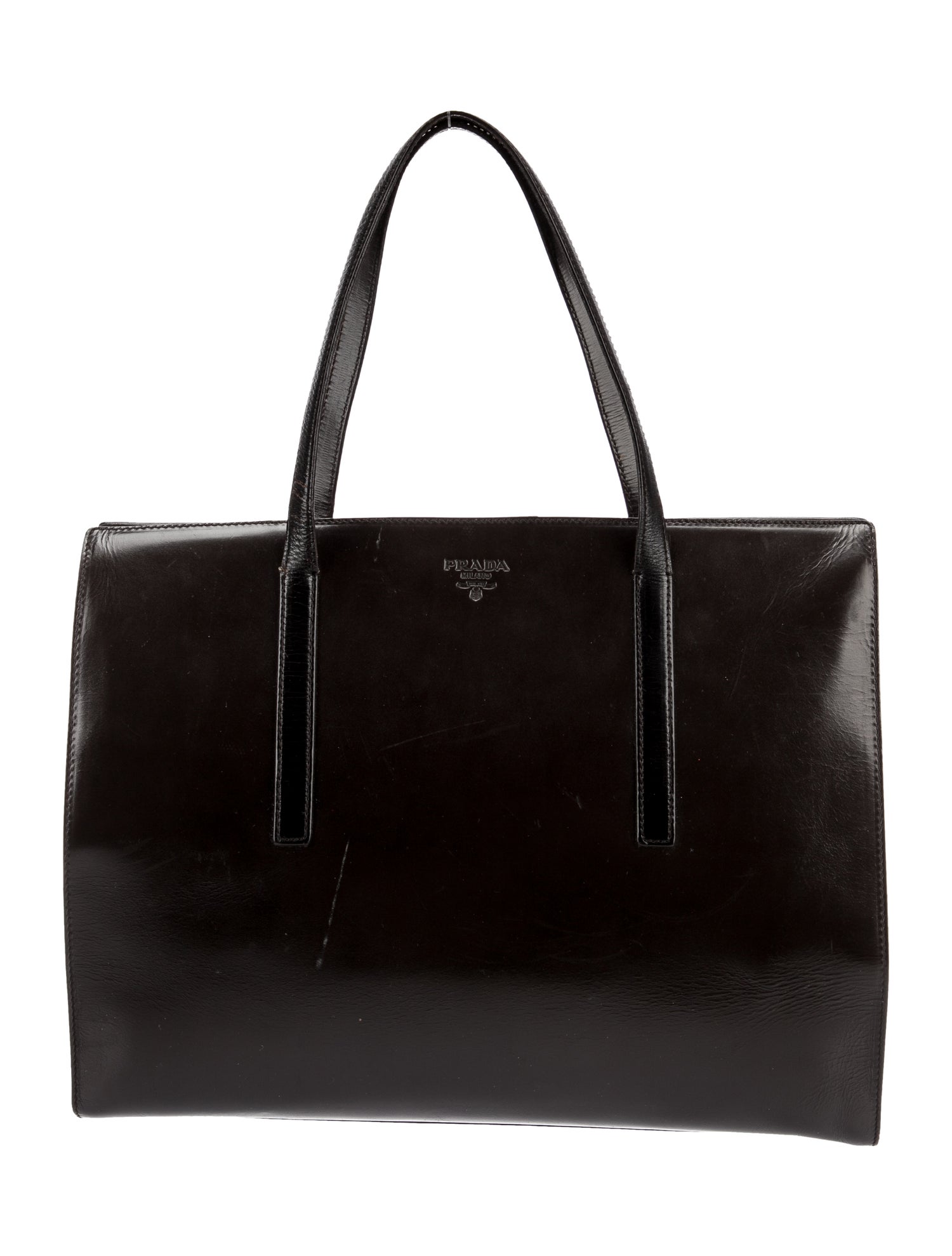 バッグ 1990s PRADA L HANDLE LEATHER BAG PRADA Vintage 90's Black Cinghiale Leather Doctor Purse Bag