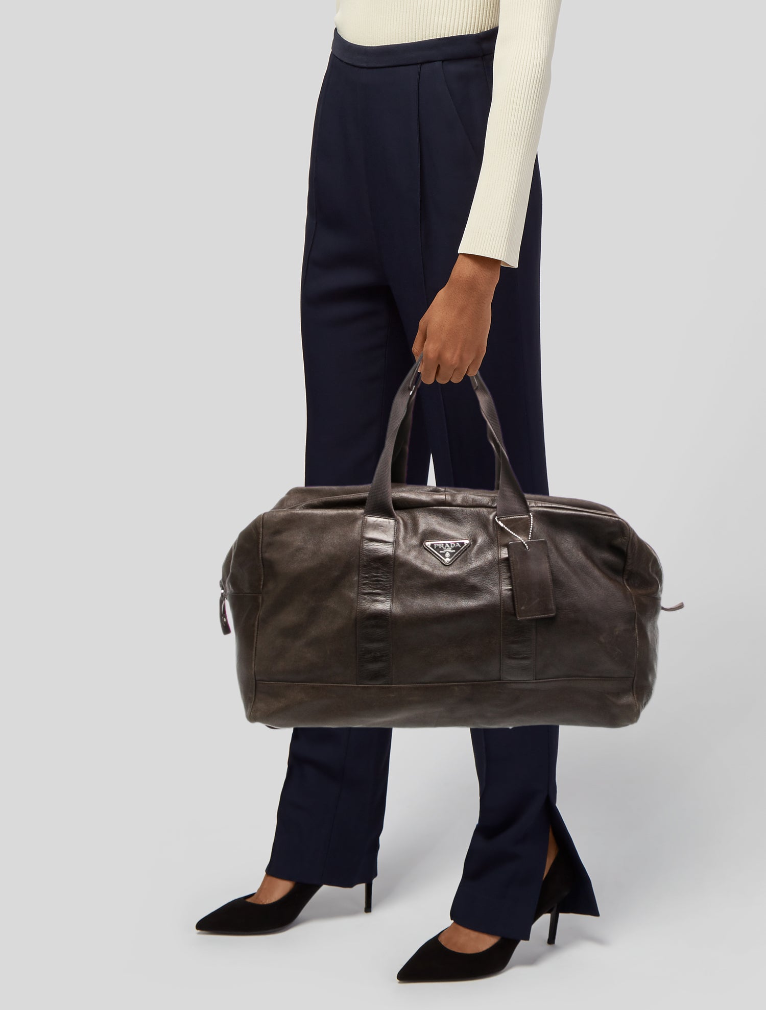 Prada Enameled Metal Triangle Boston