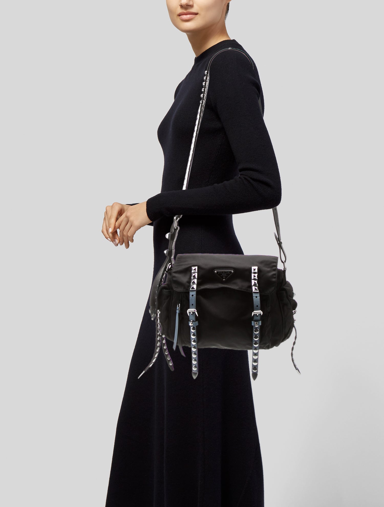 Prada Enameled Metal Triangle New Vela Elektra