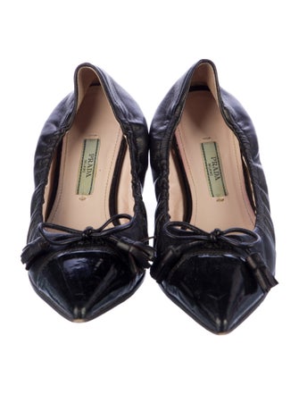 Prada Leather Bow Accents Ballet Flats