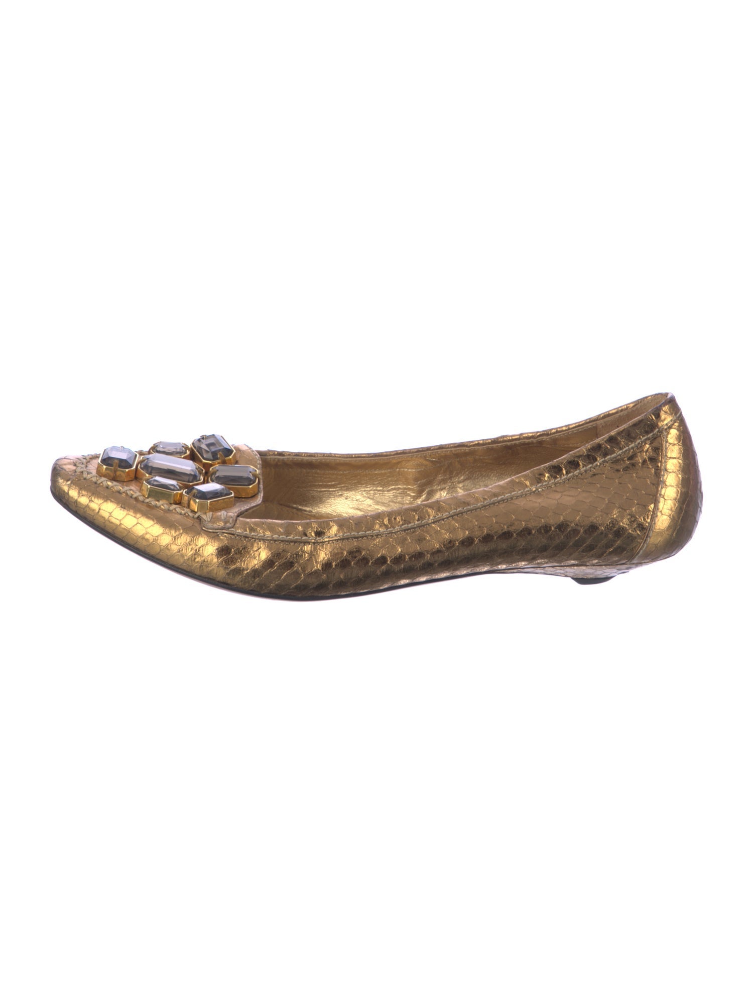 Prada Leather Crystal Embellishments Flats