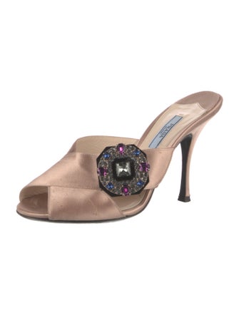 Prada Satin Crystal Embellishments Slides