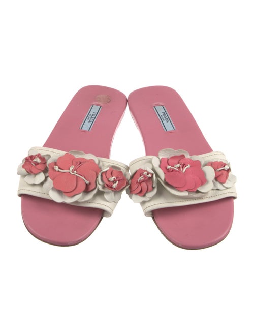 Prada Leather Floral Print Slides