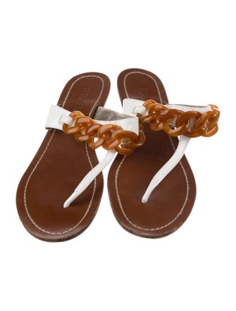 Prada Leather Chain-Link Accents Slides