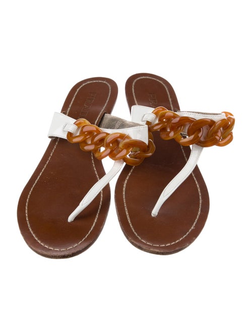 Prada Leather Chain-Link Accents Slides