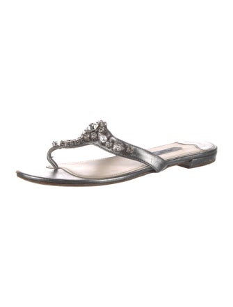 Prada Leather Crystal Embellishments Flip Flops