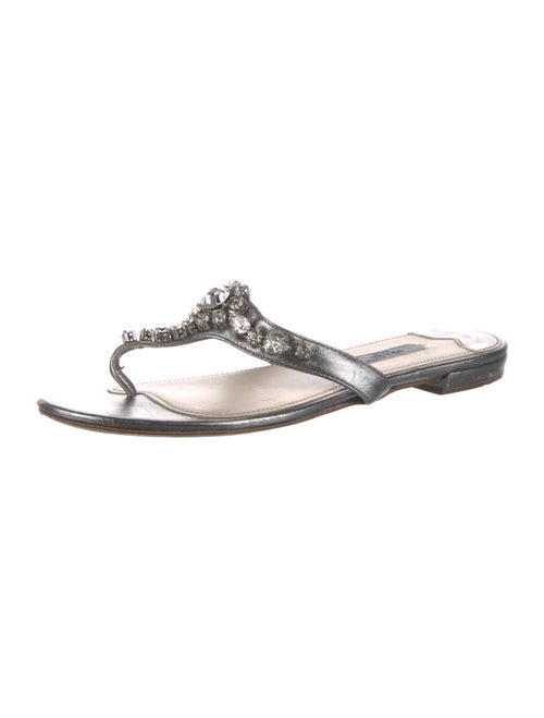 Prada Leather Crystal Embellishments Flip Flops
