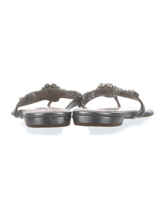 Prada Leather Crystal Embellishments Flip Flops