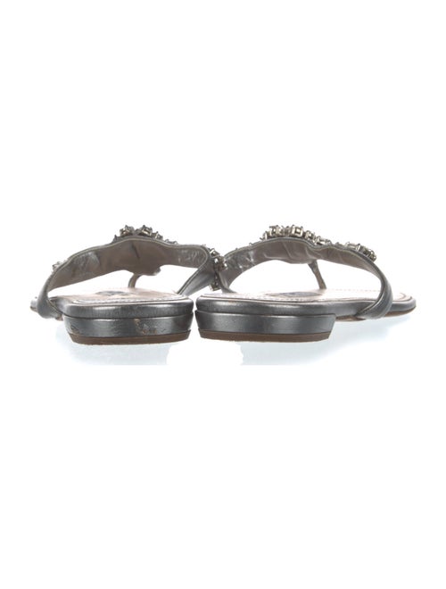 Prada Leather Crystal Embellishments Flip Flops