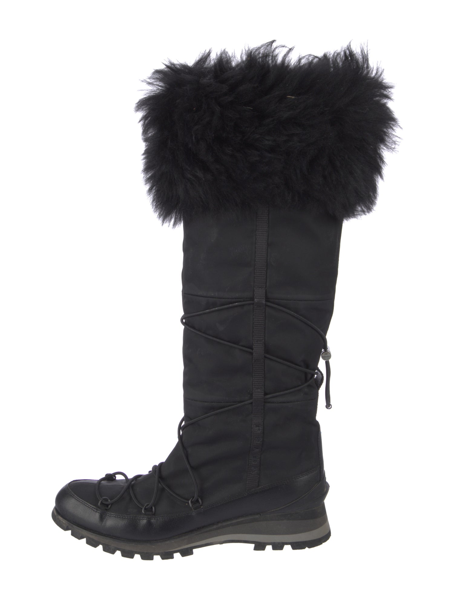 Prada Sport Nylon Faux Fur Trim Slouch Boots