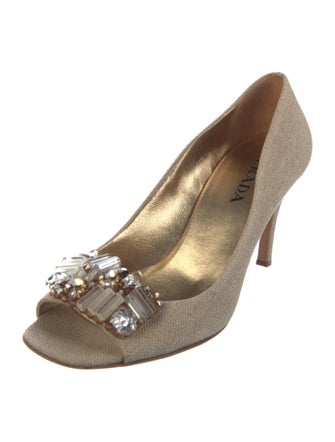 Prada Canvas Crystal Embellishments Pumps