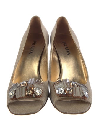 Prada Canvas Crystal Embellishments Pumps