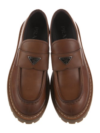 Prada Enameled Metal Triangle Leather Oxfords