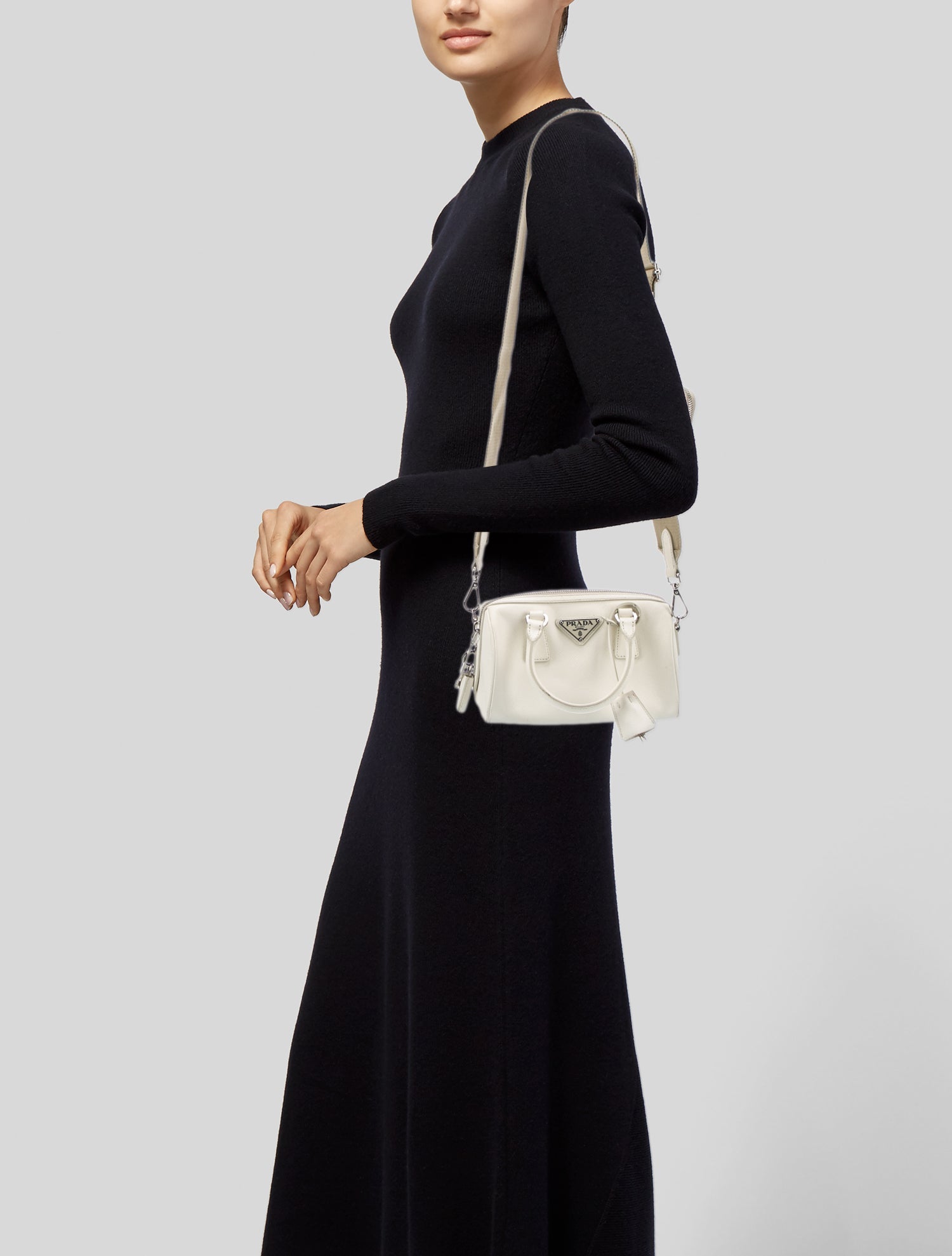 Prada Enameled Metal Triangle Top Handle Bag