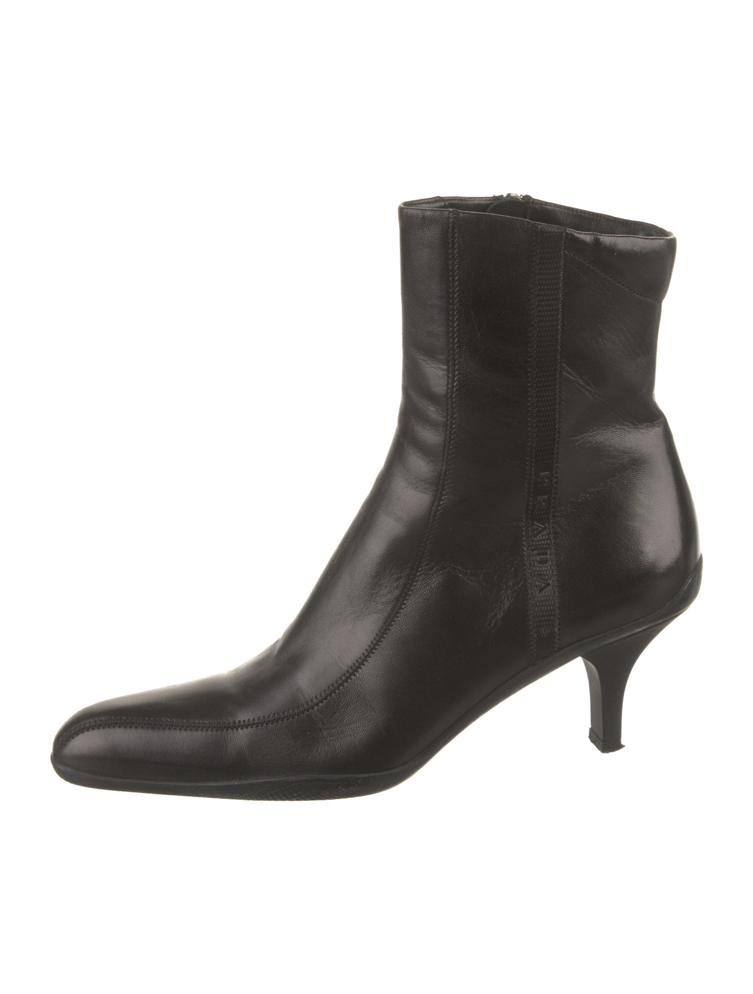 Prada Leather Embroidered Accent Boots