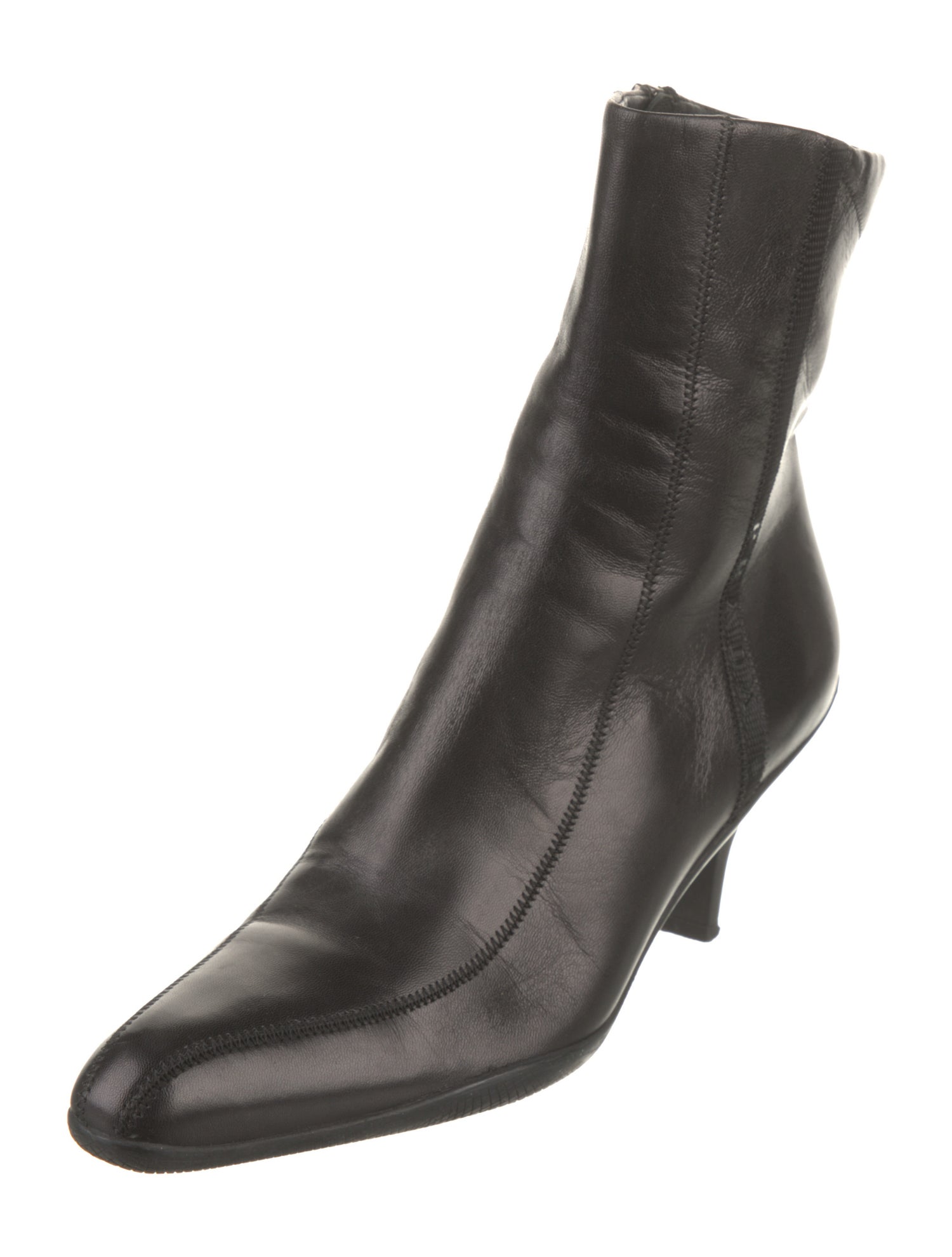 Prada Leather Embroidered Accent Boots