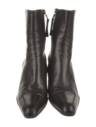 Prada Leather Embroidered Accent Boots