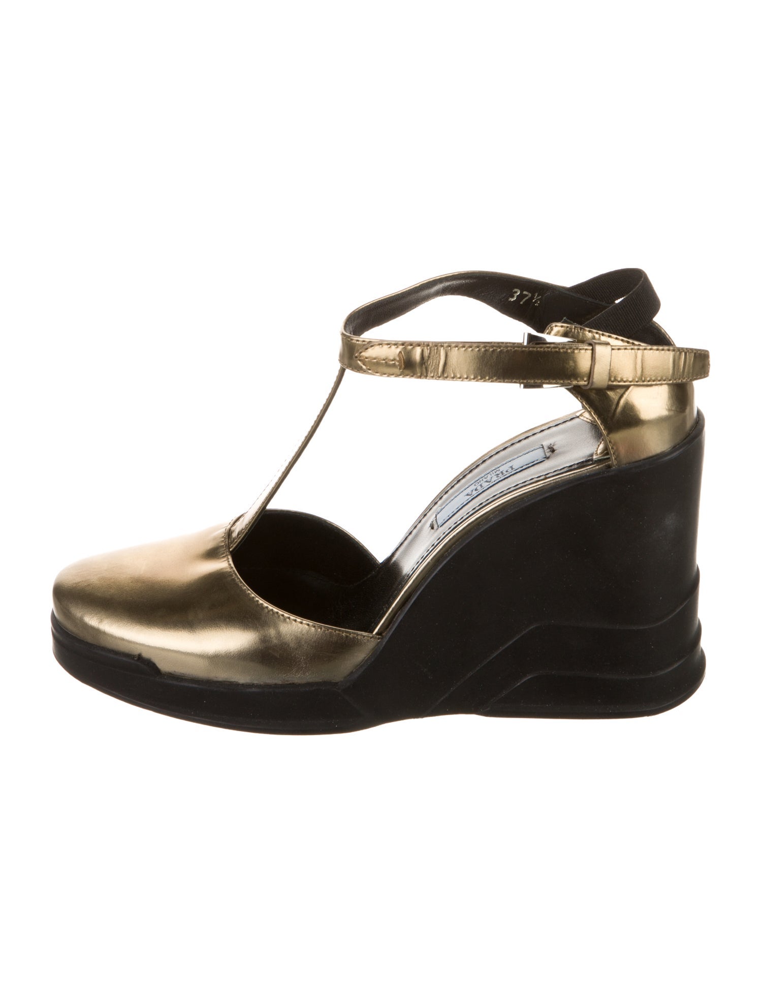 Prada Leather Colorblock Pattern T-Strap Pumps