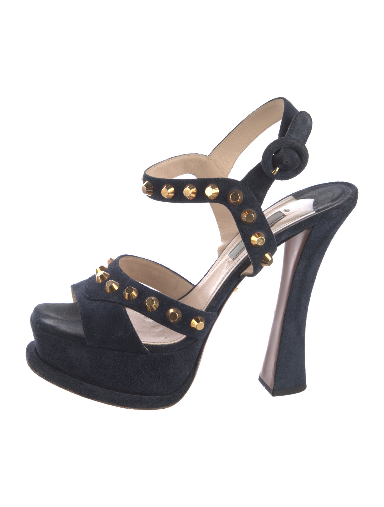 Prada Suede Studded Accents Slingback Sandals