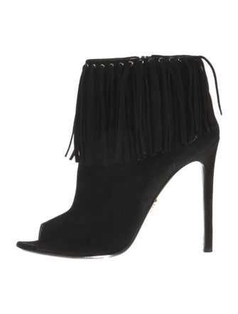 Prada Suede Fringe Trim Accent Boots
