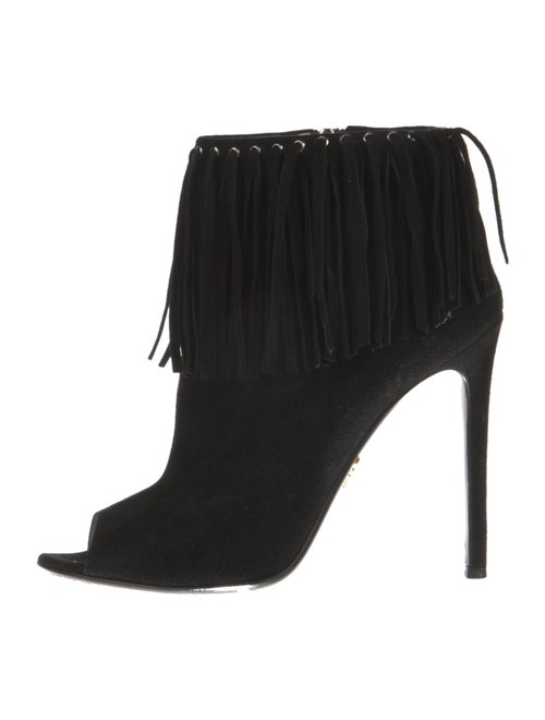 Prada Suede Fringe Trim Accent Boots