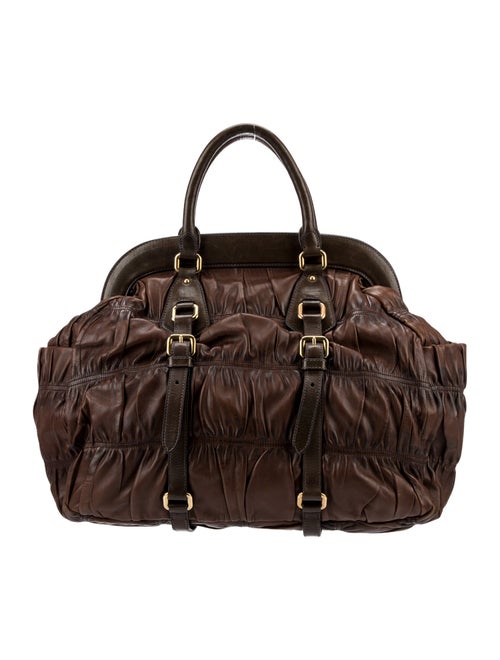 Prada Enameled Metal Triangle Weekender Bag