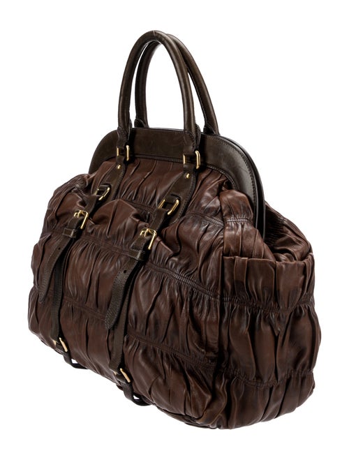 Prada Enameled Metal Triangle Weekender Bag