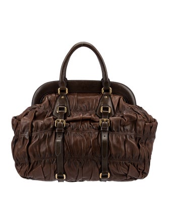 Prada Enameled Metal Triangle Weekender Bag