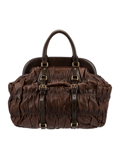 Prada Enameled Metal Triangle Weekender Bag