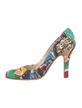 Prada Canvas Printed Slingback Pumps